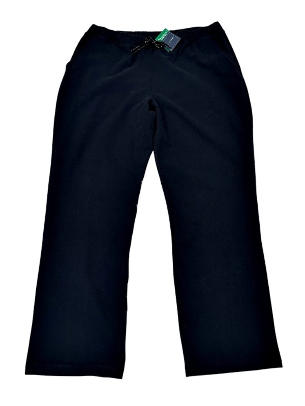Lands End Women Sport Knit Pants L 14-16 Black Elastic Waist Stretch Comfort NWT